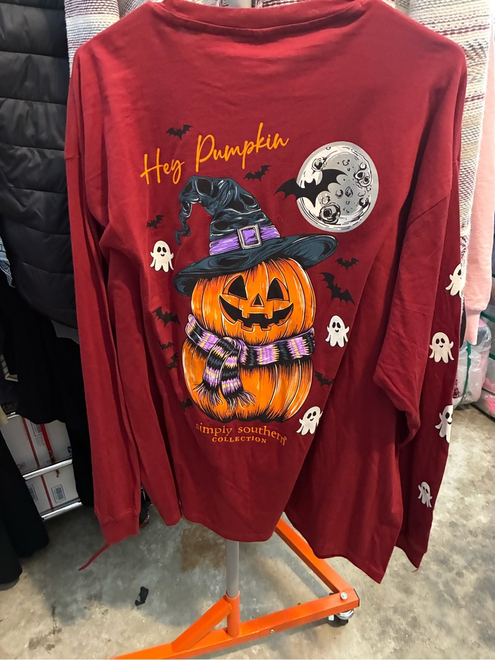 Simply Southern Red Hey Pumpkin Jack-O'-Lantern Graphic Long Sleeve Tee - Picture 4 of 5